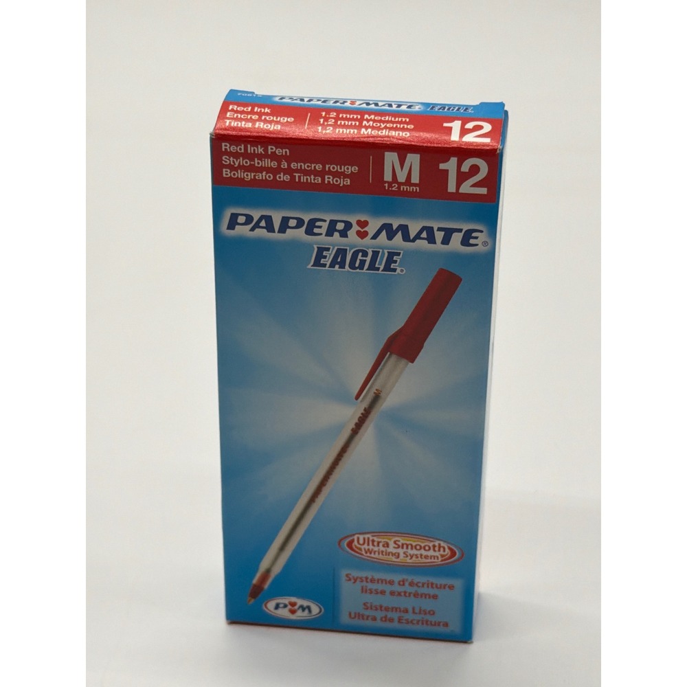 Paper Mate Eagle Red Ballpoint Pens Medium 1.2mm 12 Count Box 70615 New